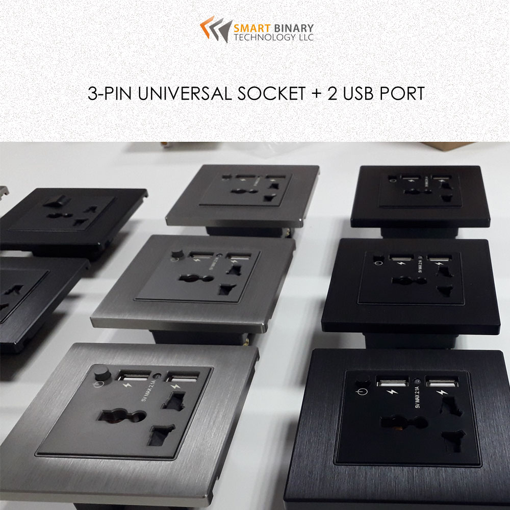 3-Pin Universal Socket + 2-USB Port with Switch